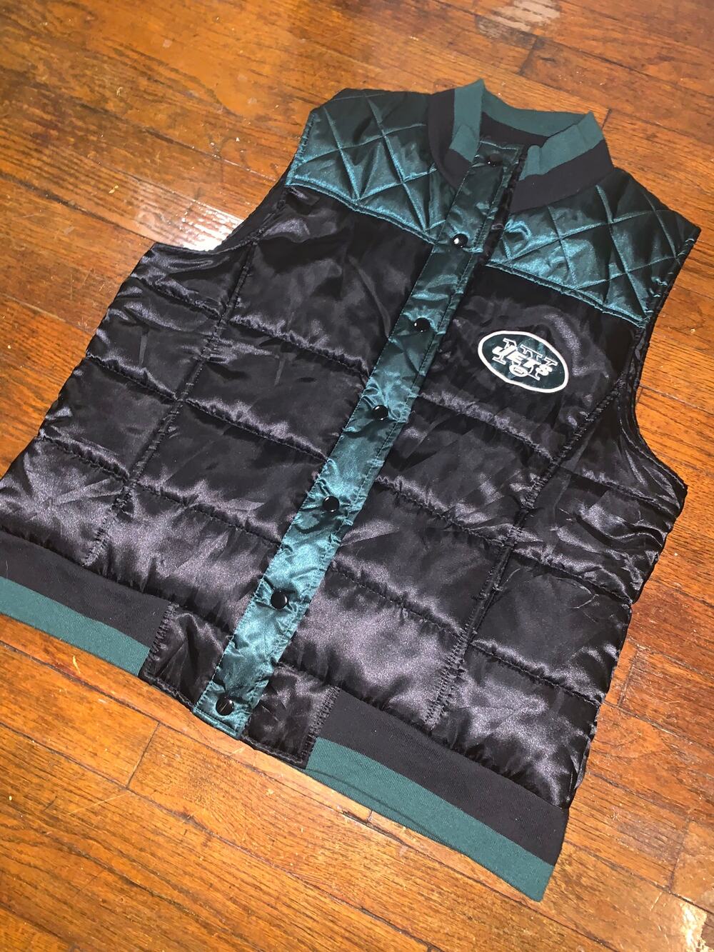 NFL Team Apparel New York Jets Womens Puffer Vest Black Green 2XL